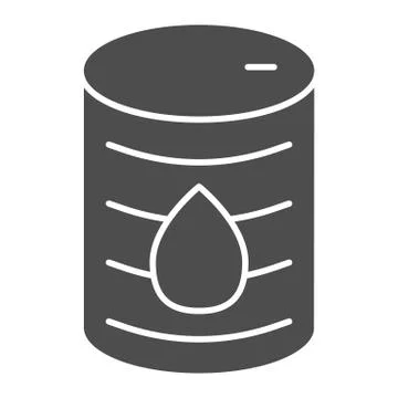 Oil barrel solid icon. Chemical metal can with drop, drum container. Fuel Ilustración de archivo