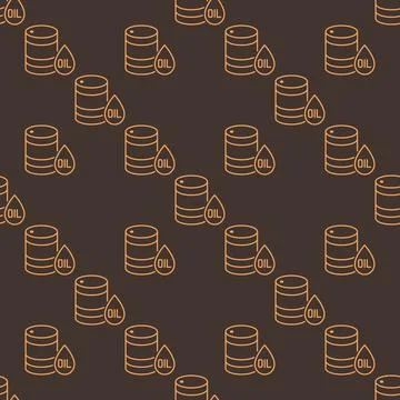 Oil barrel vector seamless pattern in thin line style Stock Illustration