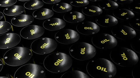 Oil Barrels Camera Fly Over Animation Video stock 220031096