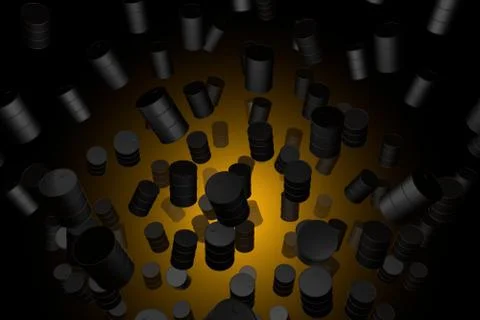 Oil barrels fall down, concept of collapse of oil prices on the world market. 3d Stock Illustration