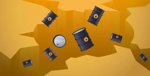 Oil barrels falling down in hole abyss decrease of petroleum costs crisis Stockillustratie