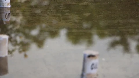Oil barrels float on the surface of the water Stock Footage 110730747