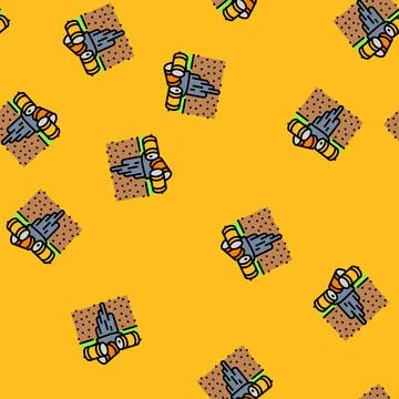 Oil barrels leaking onto ground vector seamless pattern Stock Illustration