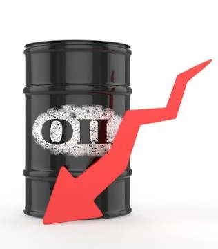 Oil Barrels with Red Arrow down. Financial crisis Stock Illustration