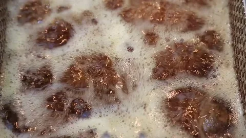 Oil is boiling in frying Stock Footage 73981482