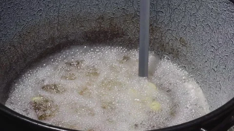 Oil Boiling Potatoes Stock Footage 243110951