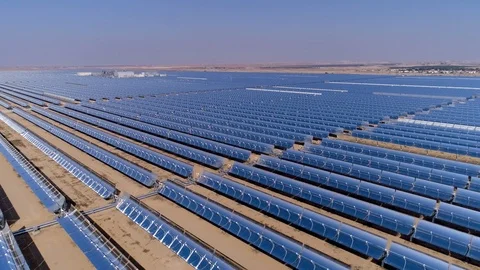 Oil boiling solar panel In the desert Stock Footage 120606669