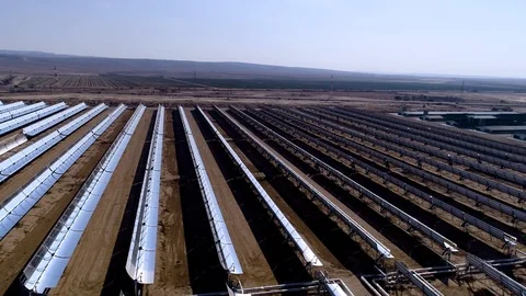 Oil boiling solar panel field In the desert Stock Footage 120601189