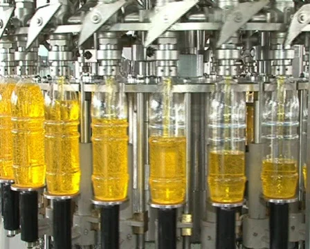 Oil bottling conveyor Stock Footage 604542