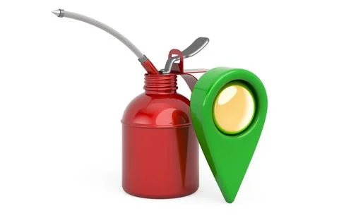 Oil can with map pointer. 3D rendering 库存插图
