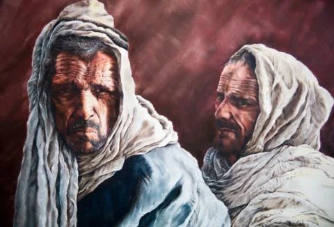 Oil on canvas with two Arabs Stock Illustration