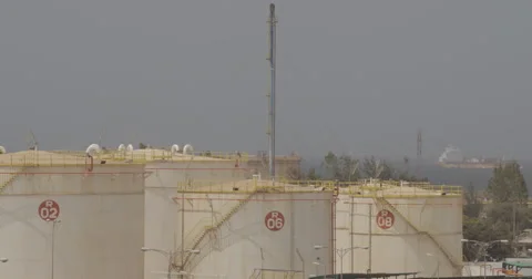 Oil Containers At A Refinery (4K) Stock Footage 61389293