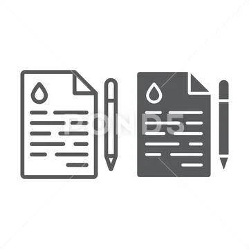 Oil contract line and glyph icon, deal and fuel, agreement sign, vector graphics Stock Illustration