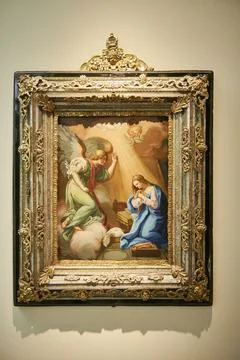 Oil on copper of the annunciation Foto stock