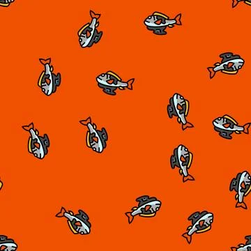 Oil covered fish the ocean vector seamless pattern Illustrazione stock