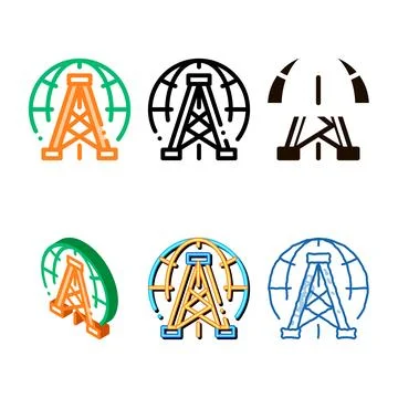 Oil-derrick planet problem vector thin line icon diversity Stock Illustration