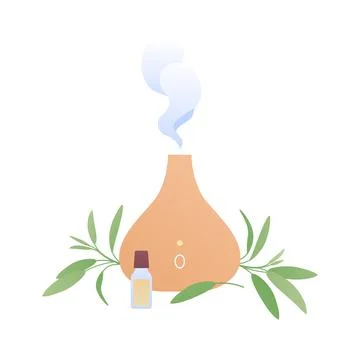Oil diffuser and humidifier with leaves symbol Stock Illustration