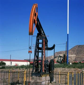Oil drilling production ypf company petroleum san cruz patagonia argentina Stock Photos