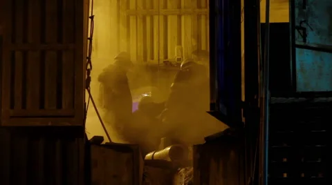 The oil drilling tower Workers on platform Video stock 59974935