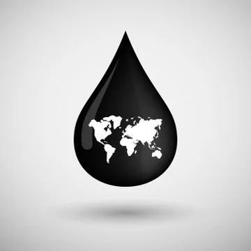 Oil drop icon with a world map Stock Illustration