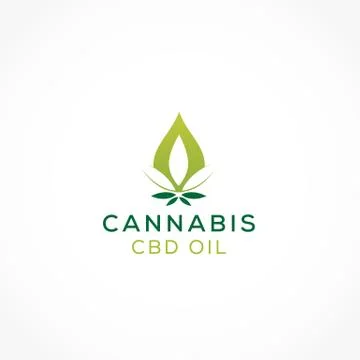 Oil drop logo and herbal cannabis hemp leafs Stock Illustration
