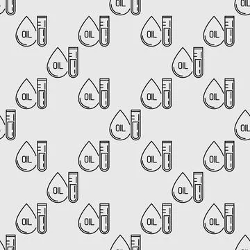 Oil drop with Test Tube vector seamless pattern in thin line style イラスト素材