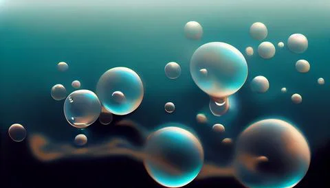 Oil drops and bubbles floating over a blue background. Great depth. Stock Illustration
