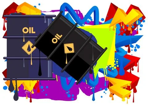 Oil drum containers graffiti with speech bubble. Abstract modern Messaging .. Stock Illustration