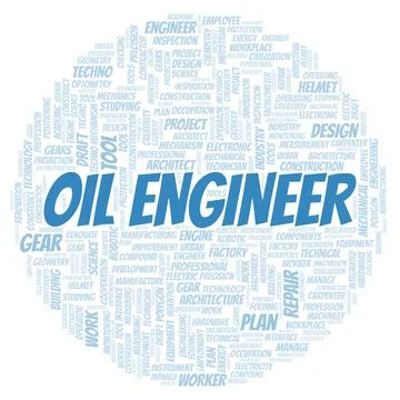 Oil Engineer typography word cloud create with the text only Stock Illustration