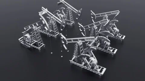 Oil extraction process. High detailed aerial video shot. A lot of Pumpjacks Stock Footage 104603277