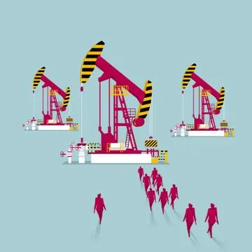 Oil extraction, team work concept. Isolated on blue background. Stock Illustration