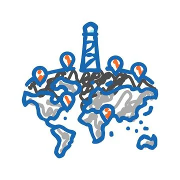Oil field mapping petroleum engineer icon doodle illustration Illustrazione stock