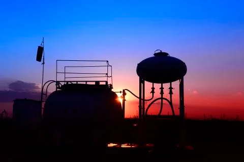 Oil fields in the evening Stock Photos