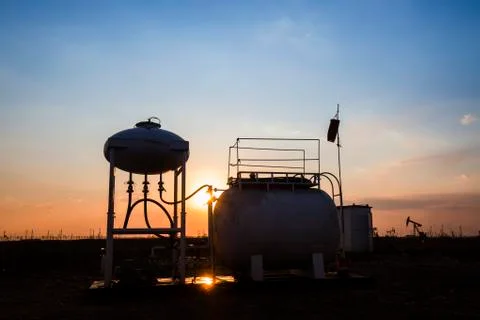 Oil fields in the evening Stock Photos