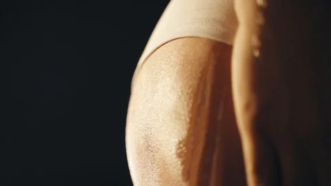 Oil is flowing through the thigh Stock Footage 128172445