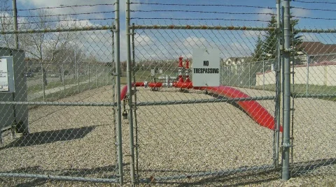 Oil & gas, No trespassing gas pipeline Stock Footage