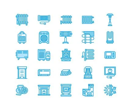 Oil heater, fireplace, convector, panel column radiator and other house heating Stock Illustration