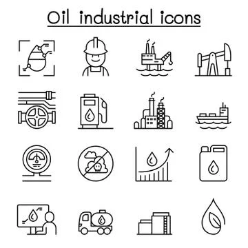 Oil icon set in thin line style Stock Illustration