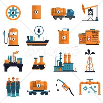 Oil Icons Set Stock Illustrationen