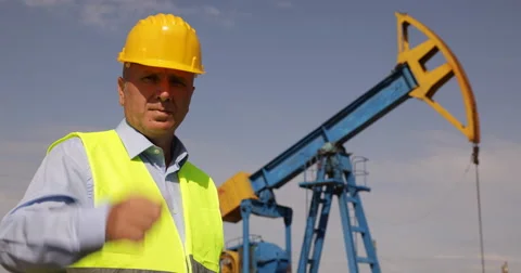 Oil Industry Engineer Looking Extracting Platform Ok Hand Sign Approve Activity Stock Footage 50958811