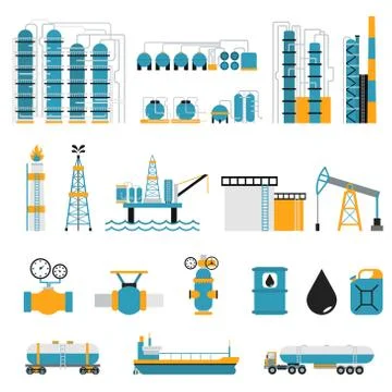 Oil industry flat style vector symbols Stock Illustration
