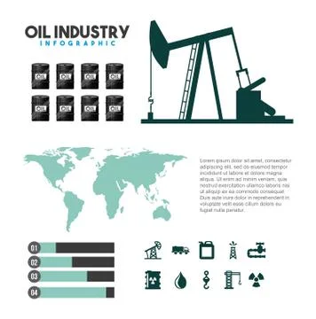 Oil industry infographic extraction process production diagram map global Stock Illustration