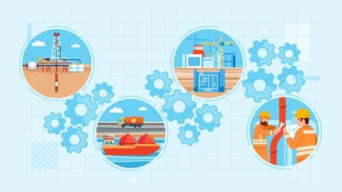 Oil industry infographic. Refinery objects. Logistic Fuel extraction Stock Illustration