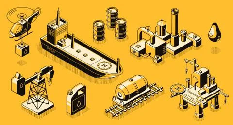 Oil industry objects isometric vector icons set Stock Illustration