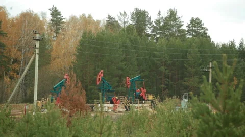 Oil Industry Pumpjacks in forest 스톡 동영상 59725540