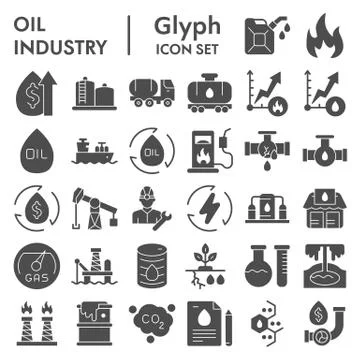 Oil industry solid icon set. Fuel signs collection, vector sketches, logo 스톡 일러스트