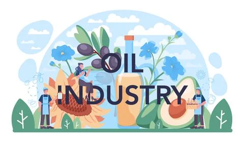 Oil industry typographic header. Vegatable oil extraction or production Stock Illustration