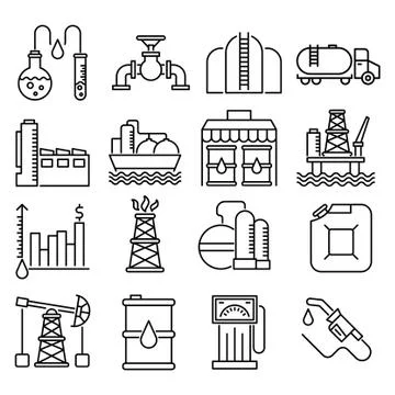 Oil industry vector icons set Stock Illustration