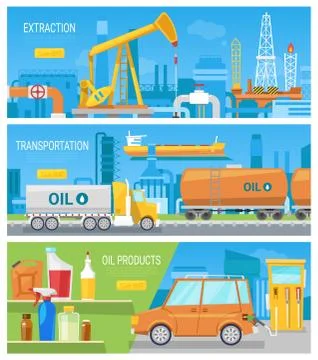 Oil industry vector oiled technology petroleum extraction and transportation Stock Illustration