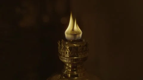 Oil lamp burning in transparent background. Diwali, onam and deepam festival. Stock Footage 326038378